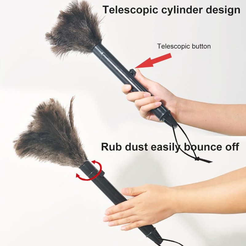 2pcs Feather Duster, Retractable Handle Fluffy and Natural Feather Duster