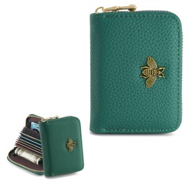 WOZEAH WOZEAH Small Women RFID Wallet Credit Card Holder, Accordion Wallet Leather Zipper Card CaseGreen