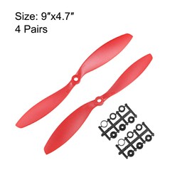 sourcing map RC Propellers CW CCW 9047 9x4.7 Inch 2-Vane Fixed-Wing, Nylon Red 4 Pair with Adapter Rings