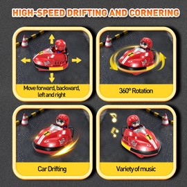 Dwi Dowellin 2 Pack Remote Control Cars, RC Cartoon Bumper Car Toys for Kids, with Light&Music&Sound Race Cars for 2 Player Racing Together, Christmas Birthday Gift for Toddler Boys Girls 3+ Year Old