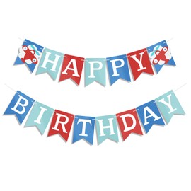 Happy Birthday Banner, Airplane Birthday Party Decorations, Blue Red Happy Birthday Banner, Happy Birthday Sign for Boys Girls Baby Airplane Party Favors Birthday Supplies
