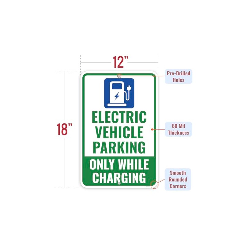 1PC Electric Vehicle Parking Sign, 18 x 12 Inches -