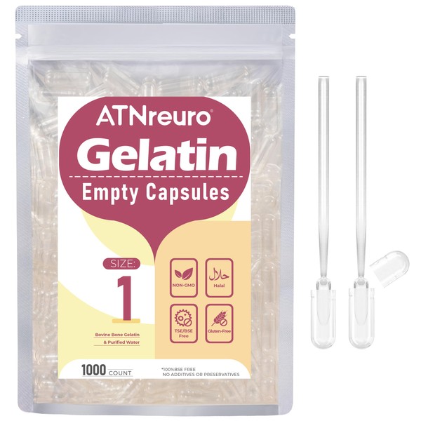 ATNreuro Size 1 Empty Gelatin Capsules with 2 Micro Spoons
