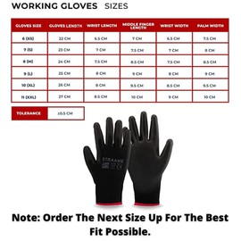 Straame Pack of 12 or 24 Black Safety Work Gloves, Outdoors PU and Nylon Non-Slip Work Handling Gloves, Good Dexterity Firm Grip Protective Working Gloves (Medium - Size 8, 12 Pairs)