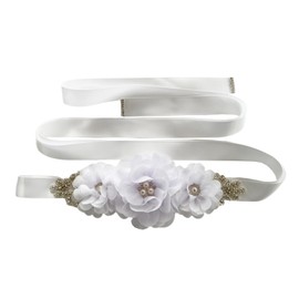 HOSINSECT Rhinestone Maternity Sash Belt for Baby Shower Flowers sash, White, Medium