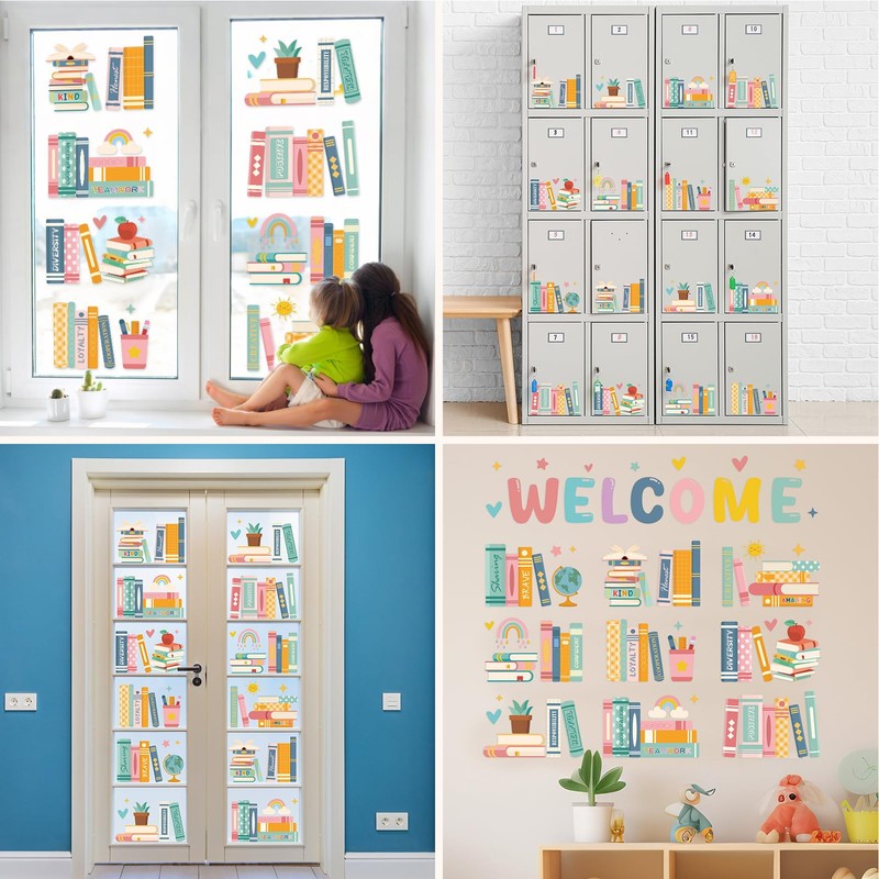 12 Sheet Welcome Boho Book Bookshelf Window Clings Back to