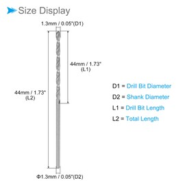 CoCud Micro Drill Bit, 0.05 inch (1.3 mm) Drill Diameter, 1.7 inches (44 mm), Total Length: 25.6 inches (6542 mm) High Speed Steel, Fully Polished Twist Drill Bit for Copper, Metal, Wood, 10 Pieces