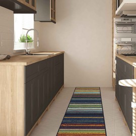 Machine Washable Vintage Striped Design Non-Slip Rubberback 2x7 Traditional Runner Rug for Hallway, Kitchen, Bedroom, Living Room, 1'10" x 7', Multicolor