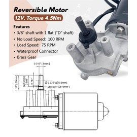 Trexflow TF 3/8" D Shaft 12V DC Reversible Motor Gear Motor 100 RPM (No Load) 75 RPM (Load) with Toggle Switch Wire Kits L Bracket Forward and Reverse Motor