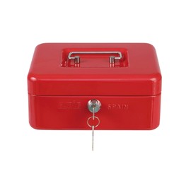 Amig - Safe | Cash Box | Safe for Money, Notes and Coins | With Coin Compartment and 2 Keys | Steel | Colour: Red | 200 x 160 x 70 mm