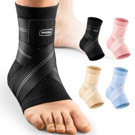 WHCOOL Flat Knitting Ankle Brace For Women&Men, 7-Zone Dynamic Compression Sleeve w/Flex Strap,Foot Support For Sports, Sprained Ankle, Achilles Tendonitis, Plantar Fasciitis Relief(Pack of1)S, Black