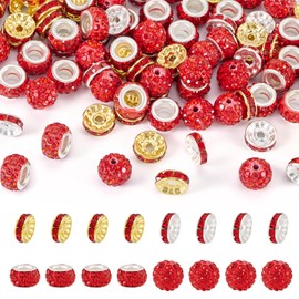 120 Pcs 10 mm Rhinestone Beads for Pen Making, Rondelle Spacer Beads Crystal Spacer Beads European Large Hole Beads Round Disco Ball Beads for Women Bracelet Earring Jewelry Making (Red)
