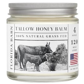 Tallow Honey Balm, 4 oz, Organic Raw Honey & Castor Oil, Grass-Fed Beef Tallow, All-Natural Moisturizer for Dry and Sensitive Skin, Soothing Body and Face Cream
