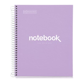 Miquelrius - Notebook A5 notebook, 1 coloured strip, 80 sheets with grid 5 x 5 mm, paper 90 g/m² micro-perforated with 2 holes for 2 rings, cover made of cardboard, colour lavender