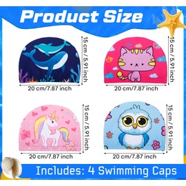 EXTRAPINS Pack of 3 Children's Swimming Caps, Swimming Cap Child for Boys and Girls, Cartoon Pattern Swimming Cap, Fabric, Elastic Polyester Swimming Cap
