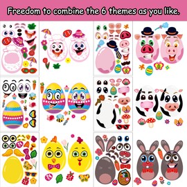 SmilinFit 24 Sheet Easter Stickers for Kids Toddlers, Easter Basket Stuffers, Make A Face Sticker Sheets Easter Crafts Activities with Easter Eggs Themed, Easter Gifts Kids Party Favor Supplies