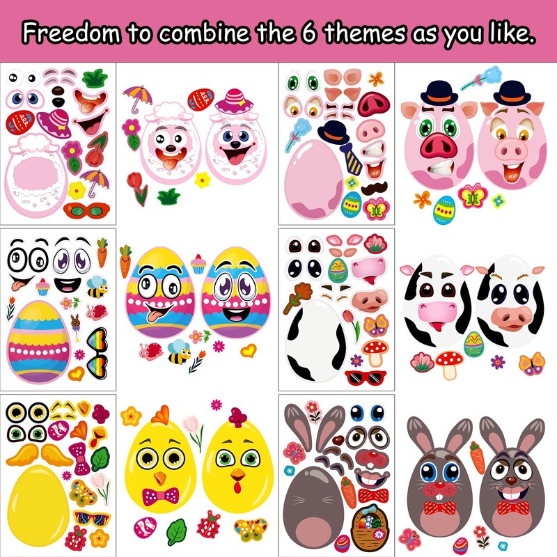 SmilinFit 24 Sheet Easter Stickers for Kids Toddlers, Easter Basket