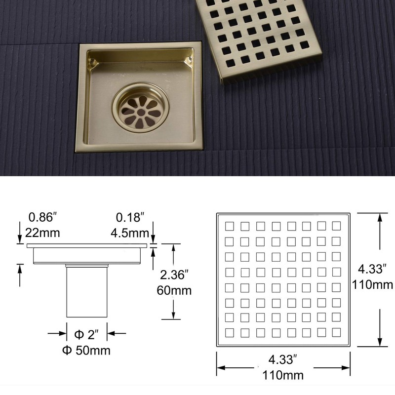 Square Shower Drain 4 inch, Nicmondo Floor Waste Drain Point