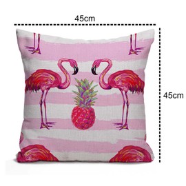 Tomda Summer Tropical Pattern with Flamingo and Pineapple Cotton Linen Cushion Cover Throw Pillow Case Home Office Decorative for Sofa Living Room Square 45x45cm 18x18 Inches