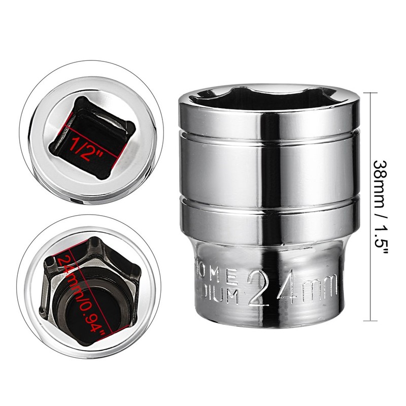 sourcing map 1/2-Inch Drive 24mm 6-Point Shallow Socket, Metric, Cr-V