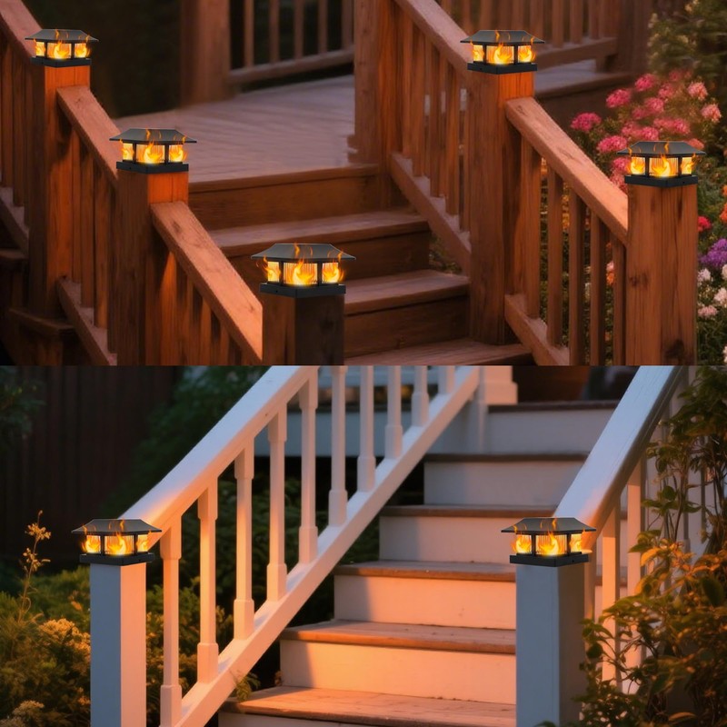 Dynaming Solar Flame Post Cap Lights Outdoor, Solar Powered Fence