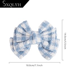 SXQLYH Bow Hair Clip Tweed Women's Hair Clips with Large Bow Houndstooth Women Hair Bows Hair Clips French Hair Clips Ballerina Bow Houndstooth Hair Accessories (Blue)