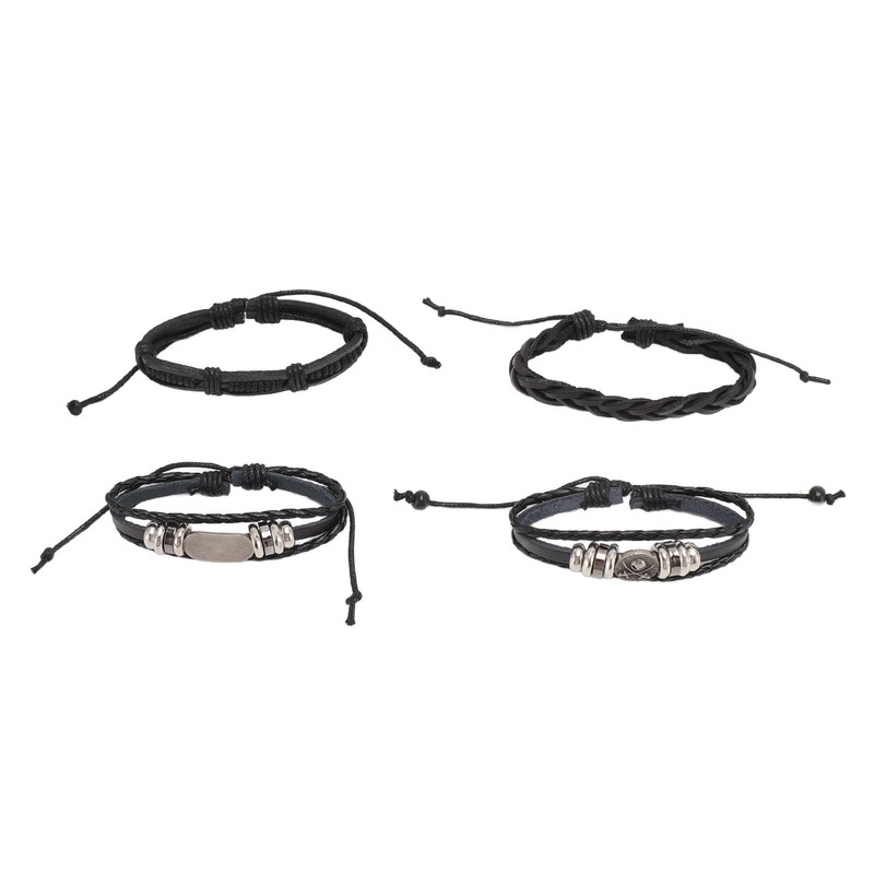 12PCS Braided Faux Leather Bracelet Set Multilayer Vintage Rock Style