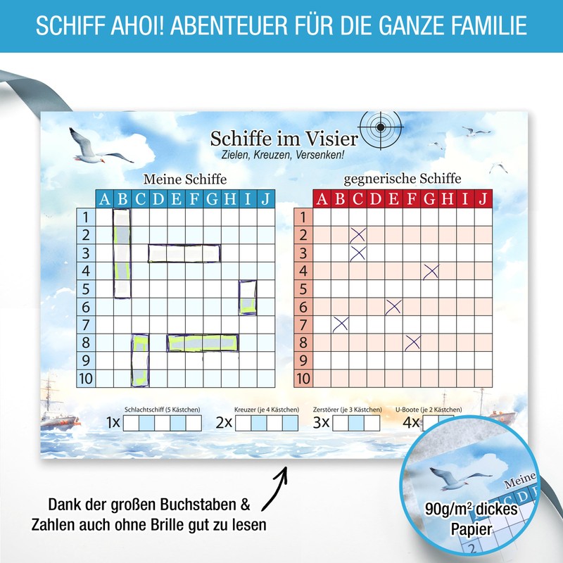 TOBJA Ships Sinking Game - A4 Pad with 50 Sheets: