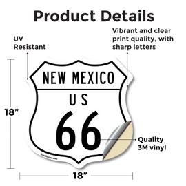 New Mexico Route Marker Shield Sign Us 66 18 inch X 18 inch Shield Shaped Heavy Duty 3.2 mil Vinyl Decal Weather Resistant, UV Protected for Workplace Made in the USA