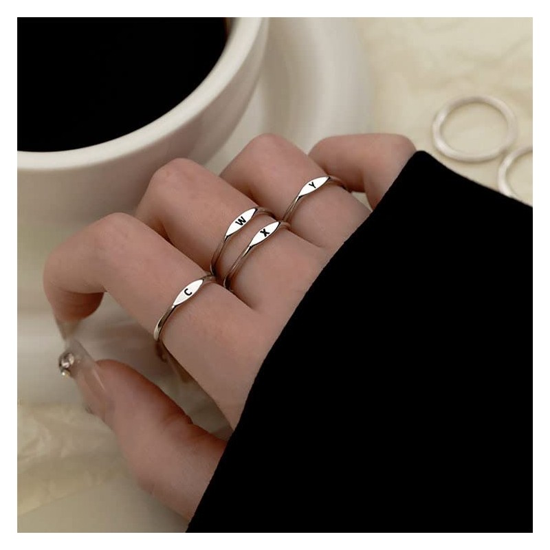 Thin Stacking Initial Rings for Women Stackable Plain Letter Ring