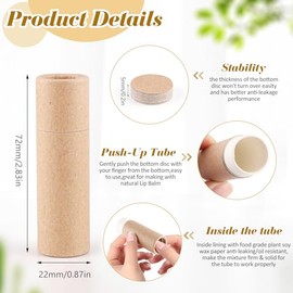 15 Piezas Tubos de Bálsamo Labial de Cartón de 0.3 oz, Tubos Vacíos de Chapstick de Papel Kraft, Contenedor de Brillo Labial Sólido Biodegradable Estilo Push-Up para Bálsamo Casero DIY