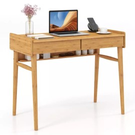Costway Modern Home Office Computer Desk Writing with 2 Storage Drawers and Open Shelf