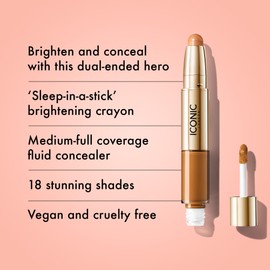 ICONIC LONDON Radiant Concealer & Brightening Duo | Creamy Liquid + Brightening Crayon Dual Ended Concealer, Cruelty Free, Vegan Makeup (Golden Deep) 0.08 oz