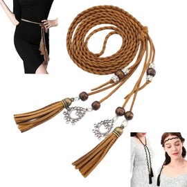 FAIRYGATE Brown Tassel Rope Belt Waist Belt for Dress Women Braided Skinny Woven Ladies Belts for Jeans A0912