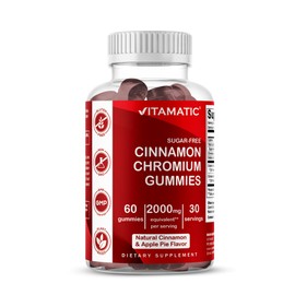 Vitamatic Sugar-Free Chromium Gummies with Ceylon Cinnamon – 2000 mg Equivalent Per Serving (from Extract 83 mg) – Non-GMO, Gluten-Free – 60 Vegan Gummies