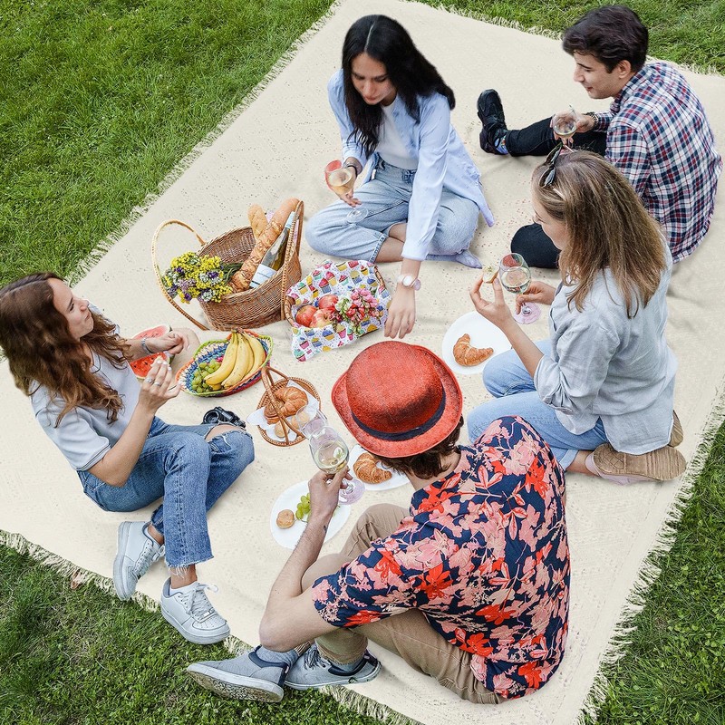 Hahafelt Extra Large Outdoor Picnic Blanket Oversize Beach Woven Cotton