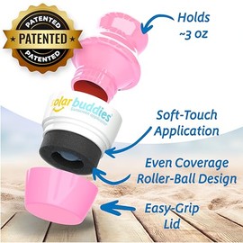Solar Buddies Grab & Go Travel Bundle, Carabina Clip & Cleaning Brush - Single Full Pink - Refillable Roll on Sponge Sunscreen, Suncream & Lotion Applicator For Kids, Adults & Families - Holds 100ml