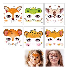 18 Pcs Colorful Animal Mask Cartoon Tattoo Stickers, Glitter Tattoos for Kids, Birthday Party Bag Fillers Supplies, Waterproof Cute Decals for Birthday Gifts