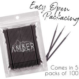 Amber Lash Micro Q-tip Aplicadores de pincel para extensión de pestañas y maquillaje 500 pinceles (blanco)