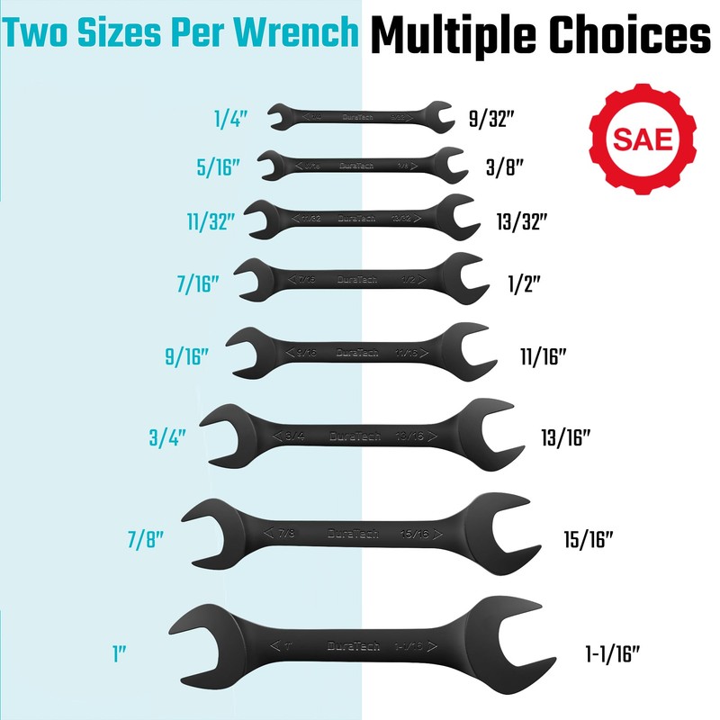 DURATECH Super-Thin Open End Wrench Set, SAE, 8-Piece,1/4" to 1-1/16",