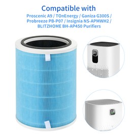Breabetter 1-Pack True HEPA Replacement Filter Compatible with Proscenic A9 and TOnEnergy, Ganiza G300S Purifiers, also Compatible with Probreeze PB-P07 and Insignia NS-APMWH2, BLITZHOME BH-AP450