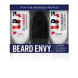 Billy Jealousy Beard Envy USA Edition - Kit introductorio para barba con champ para lavado de barba USA, acondicionador sin enjuague USA y cepillo de 