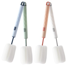 Healvian Cepillo para Botellas 4 Piezas Juego De Cepillos De Esponja Desmontables para Limpieza De Biberones Y Vasos con Mango Largo 11 Pulgadas para Uso En Hogar