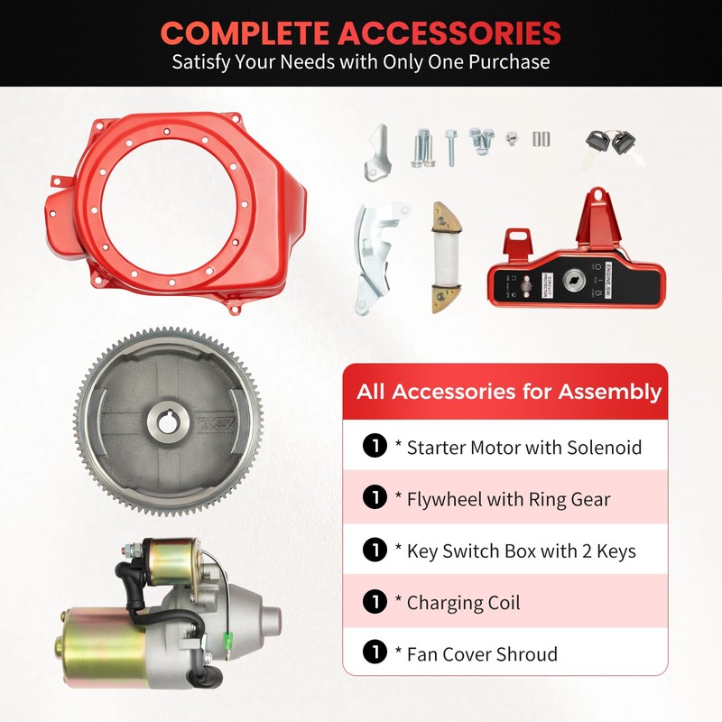 Electric Starter Motor Kit,Electric Start Kit Flywheel Starter Motor Engine