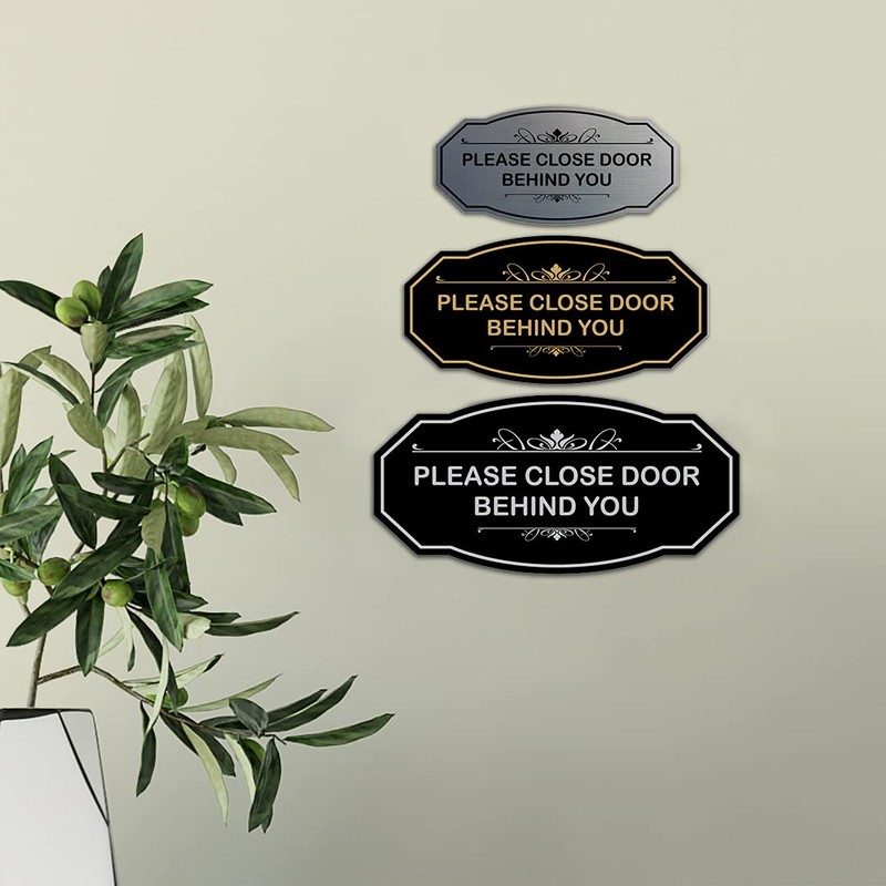 Victorian Please Close Door Behind You Sign (Black Gold) -
