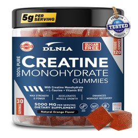 DLNIA 120 Creatine Monohydrate Gummies for Men & Women, Vegan-Friendly, Sugar-Free, & Tasty Chewables - Instantized Creatine Gummies (120 Count (Pack of 1), Orange)
