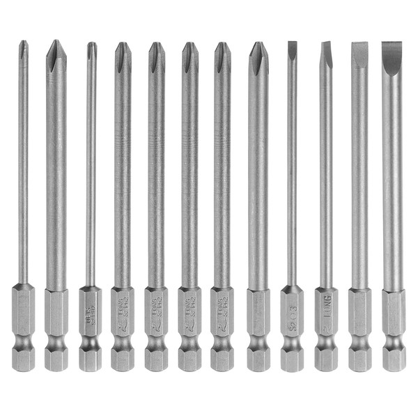 HARFINGTON 12pcs Slotted Phillips Screwdriver Bit SL3/4/5/6 PH1(3.0/6.0) PH2(3.0/5.0/6.0) S2