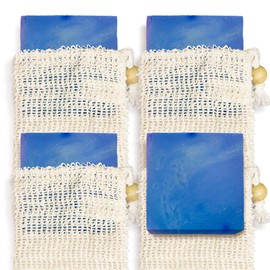 Age of Sage Natural Soap Bar w/ Sisal Bag, Vegan Artisan Soap Bar Set for Men, Body Soap in Bar Soap Pouch, Natural Bath Soaps w/ Essential Oils, 4 Plain Body Soap Bars, Cool Water