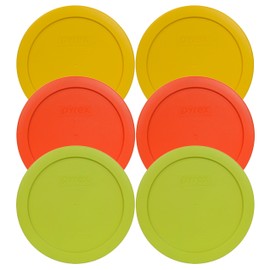 Pyrex 7201-PC 4 Cup (2) Butter Yellow, (2) Pumpkin Orange, & (2) Edamame Green Plastic Food Storage Lids, Made in USA