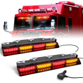 HLauto 6Z4J Emergency Dash Strobe Lights: 2x16.8 inch Red Amber Safety Lights, 48 LED Flashing Warning Hazard Interior Windshield Visor Traffic Light Bar for Trucks, Construction Vehicles
